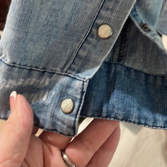 EN CRÈME partial snap front distressed top tunic dress distressed denim EUC - Picture 2 of 8